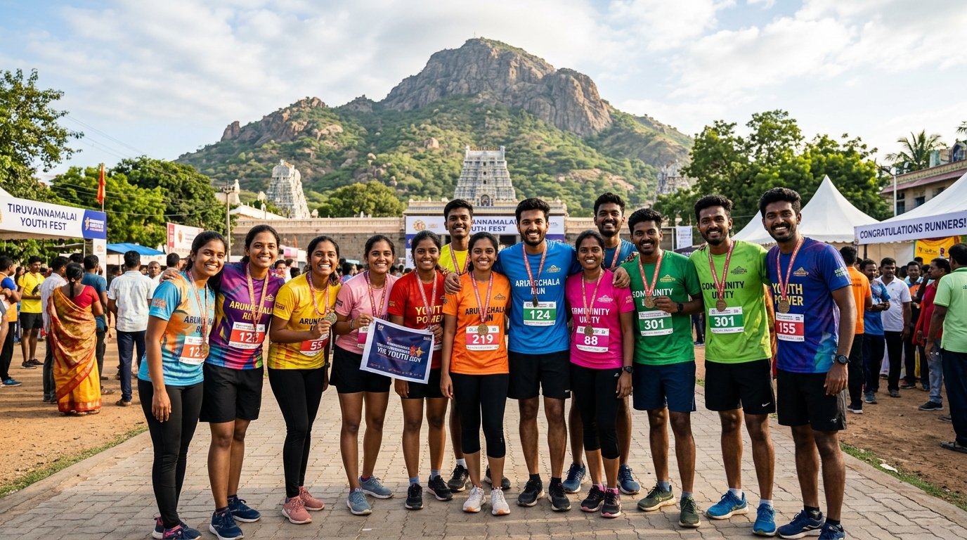 Youth participants gathered for an Arunachala community yoga marathon